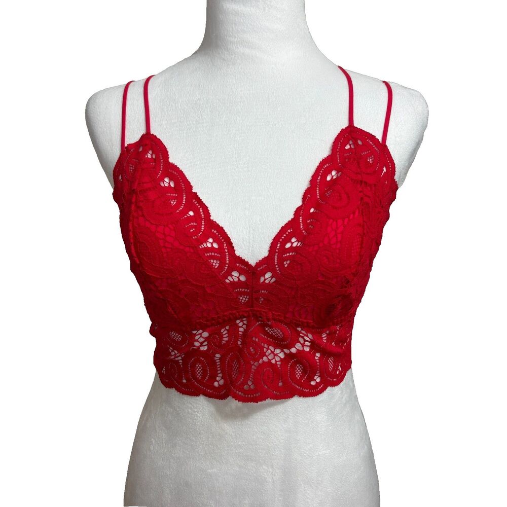Victoria's Secret PINK Bralette Red Lace Adjustable Lined Wireless Festival Sz S